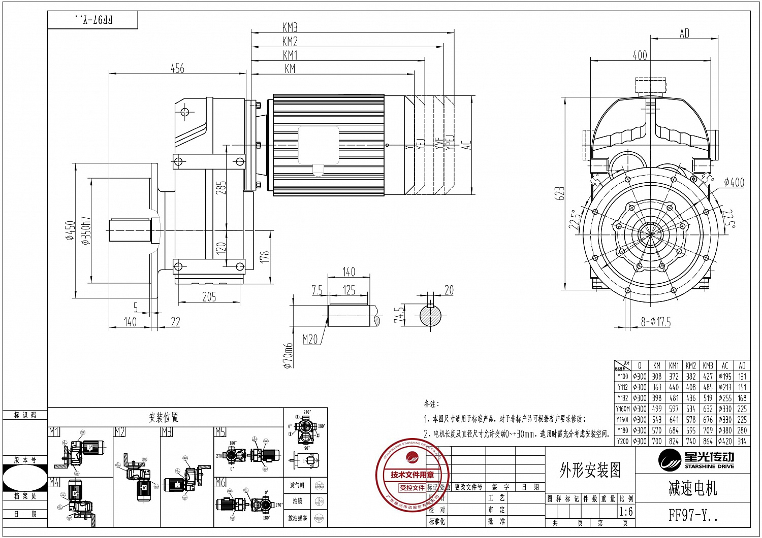 Плоский цилиндрический мотор-редуктор F/FA/FH/FF/FAF/FHF97-Y200L4-30-4,57-A-M1-0⁰