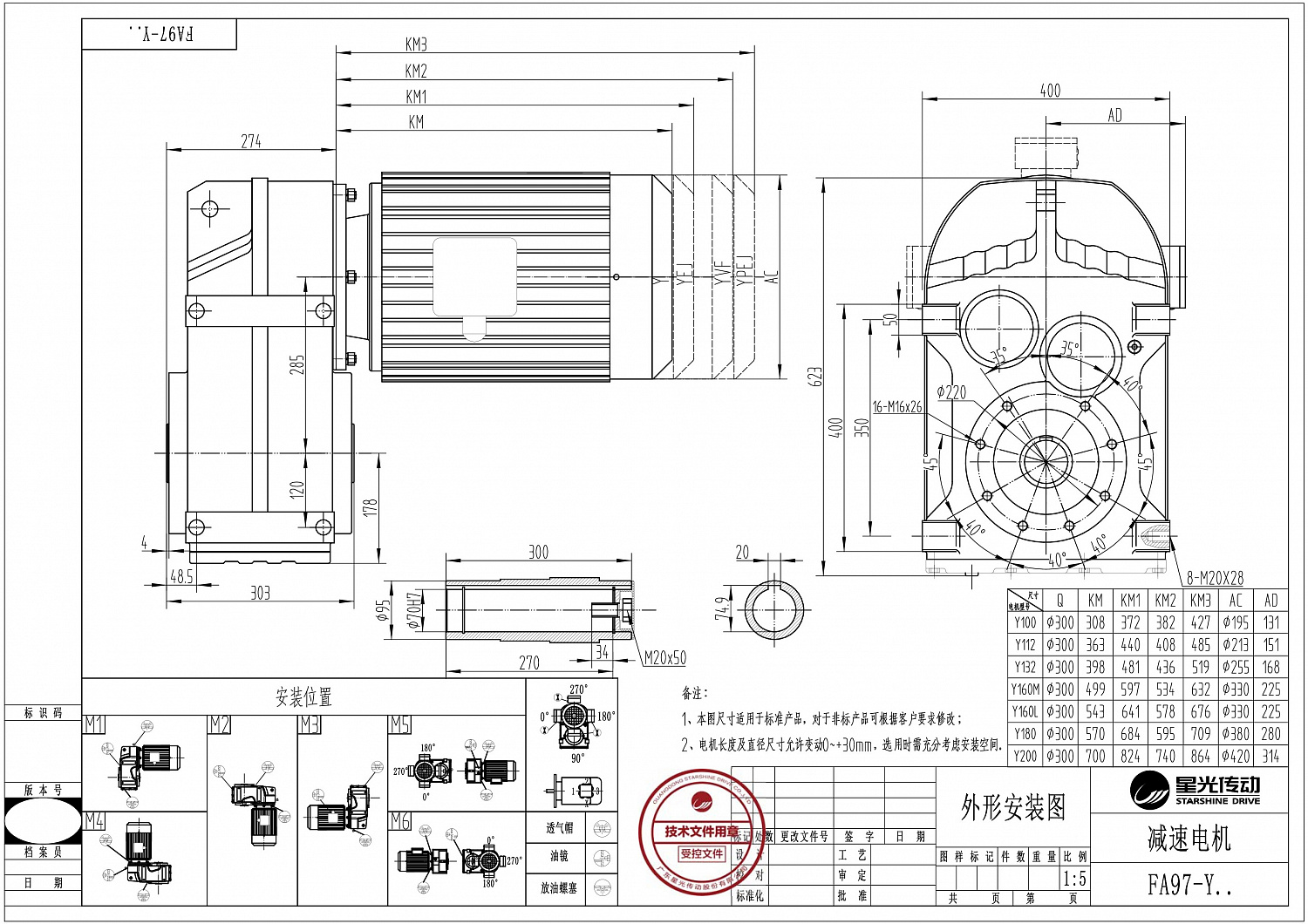 Плоский цилиндрический мотор-редуктор F/FA/FH/FF/FAF/FHF97-Y200L4-30-4,57-A-M1-0⁰